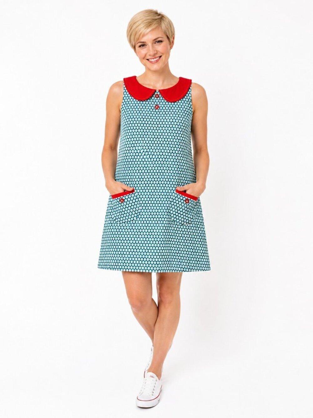 Beebop & Wally Ava Green Red Sleeveless Cotton Dress NWT